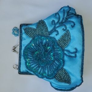 Blue Embroidered Clutch